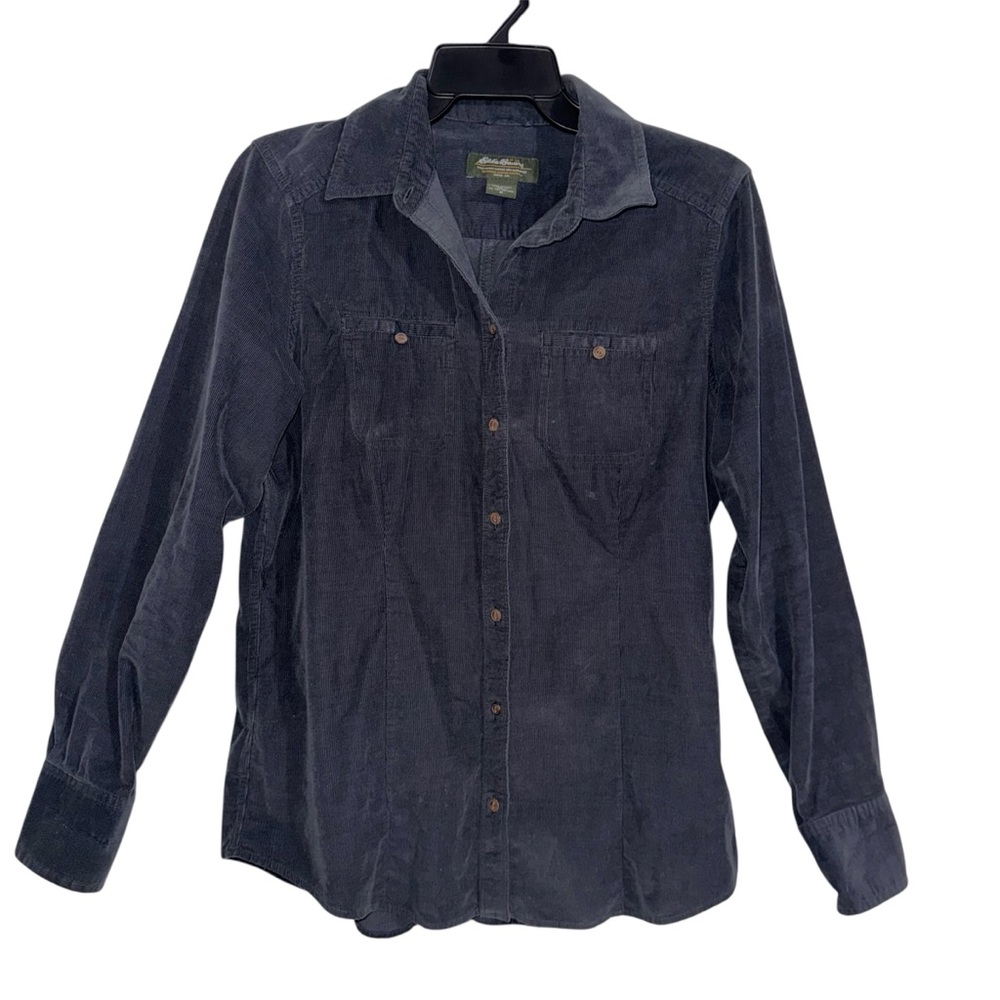 Eddie Bauer Women's Solid Cord Shirt long sleeve dark smoke color size Medium